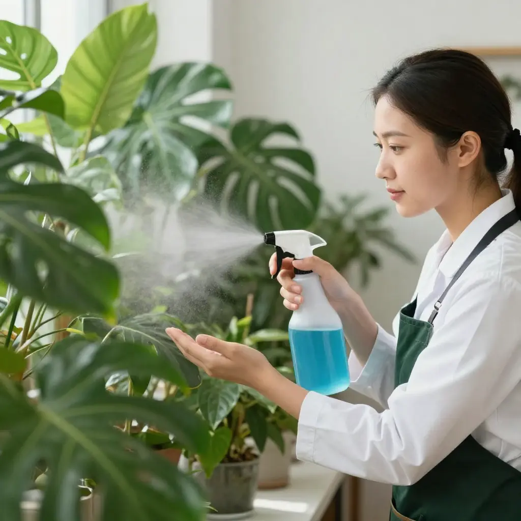 Plant care specialist tending to indoor greenery