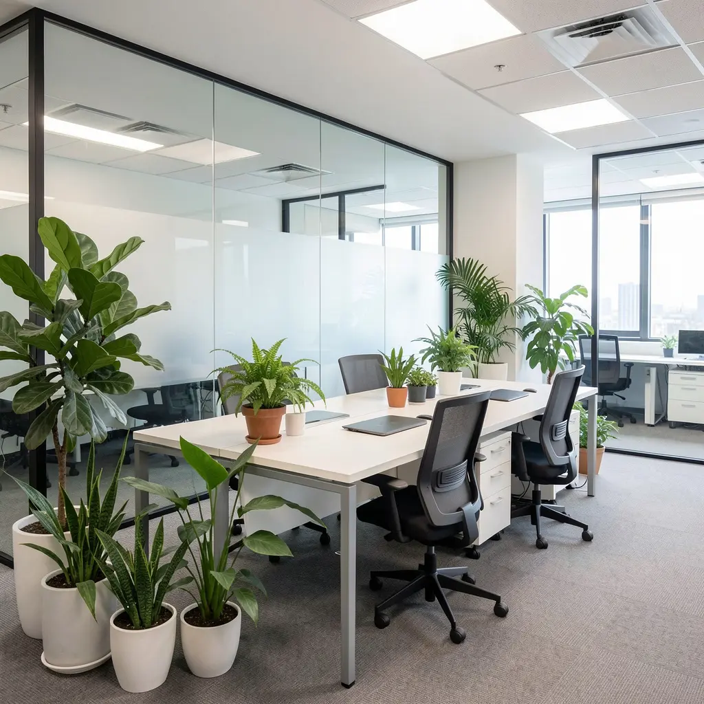 Professional office space with maintained indoor plants